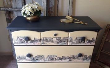 decoupage alte Möbel auf dem Foto